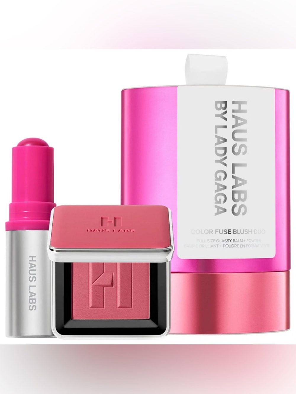 HAUS LABS BY LADY GAGA Color Fuse Glassy Blush Balm Stick + Powder Blush Set.